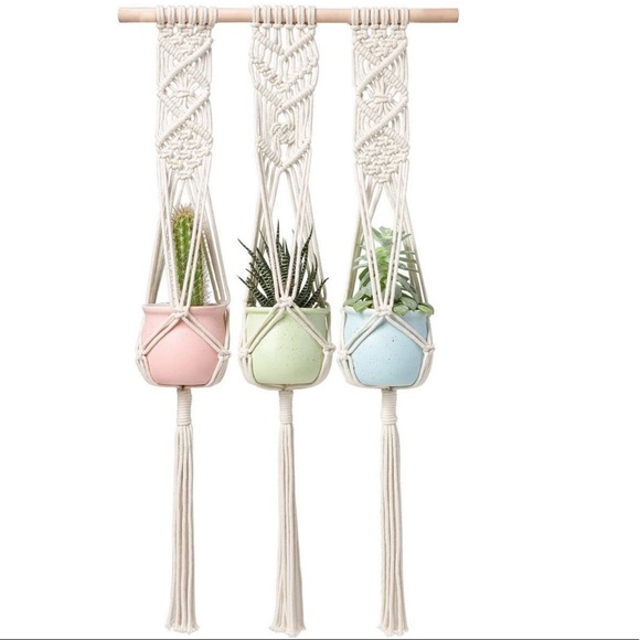 Other - Macrame Triple Hanging Planter Wall Home Decor 30”